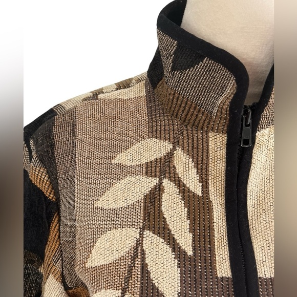 Coldwater Creek Petite Large Jacket Zip Black Brown Leaf Pattern - Picture 2 of 10